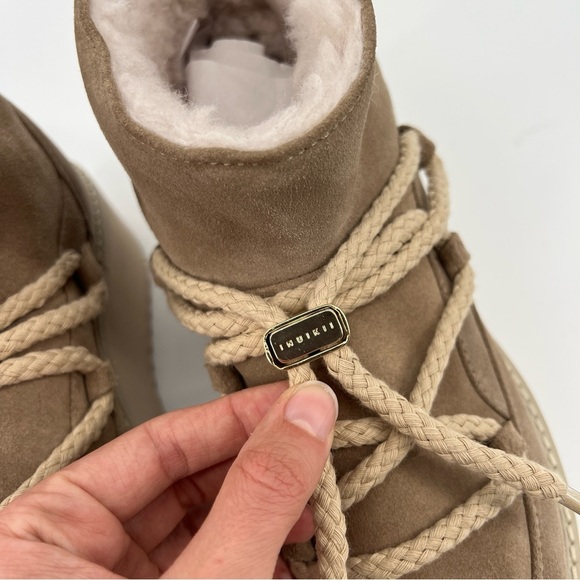 INUIKII Tan Shearling Lined Suede Platform Lace Up Low Winter Comfort Boots 38 - Picture 5 of 10